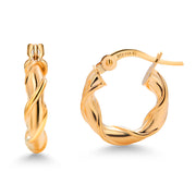 14K Solid Yellow Gold 15mm, 25mm, and 30mm Twisted Hoop Earrings, Gold Twisted Hoop Earrings, Hinged Clasp Hoop Earrings, Gold Hoop Earrings